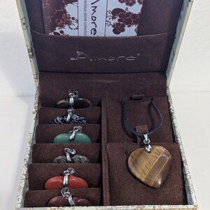 AMORE Multi Semi Precious Gemstone Interchangeable Heart Pendant Necklace